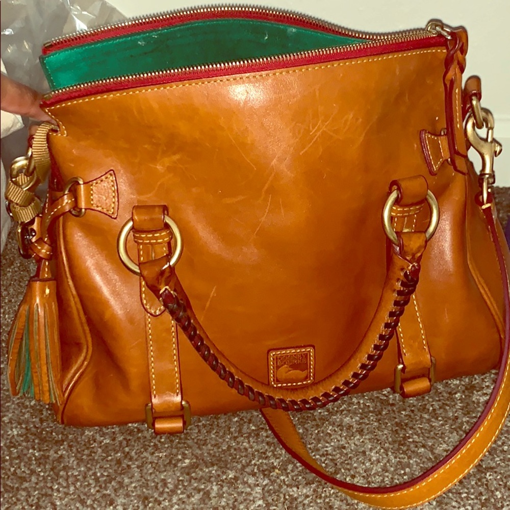 Dooney & Bourke, crossbody satchel, cognac